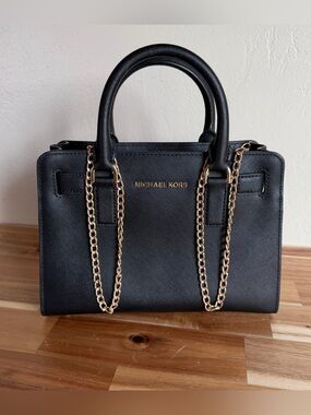 Michael Kors Black/Gold Satchel Two-Way Bag Purse Crossbody